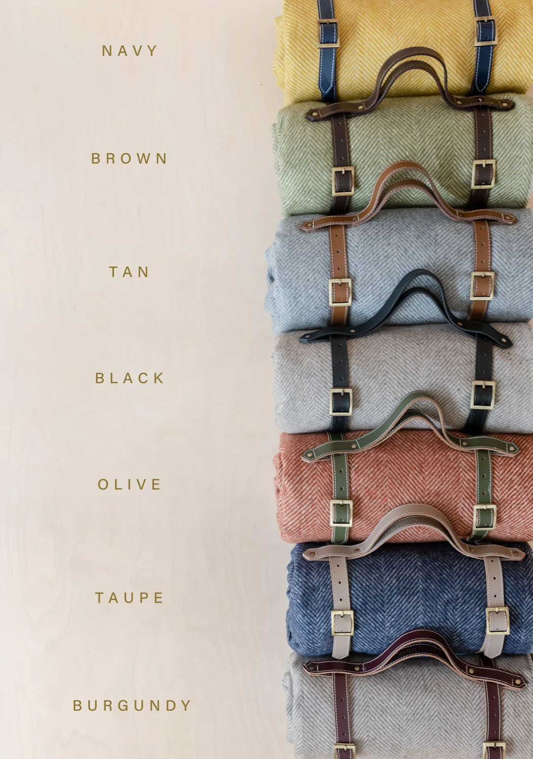 picnic blanket natural herringbone w taupe straps